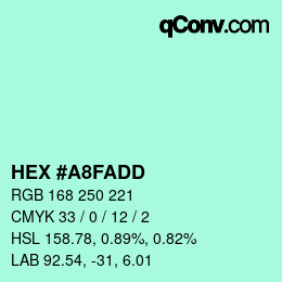 Color code: HEX #A8FADD | qconv.com