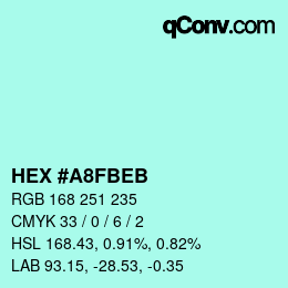 Color code: HEX #A8FBEB | qconv.com