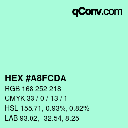 カラーコード: HEX #A8FCDA | qconv.com