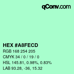 Color code: HEX #A8FECD | qconv.com