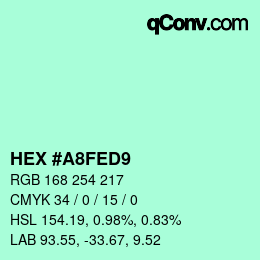 Color code: HEX #A8FED9 | qconv.com