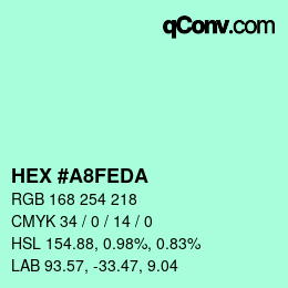 カラーコード: HEX #A8FEDA | qconv.com