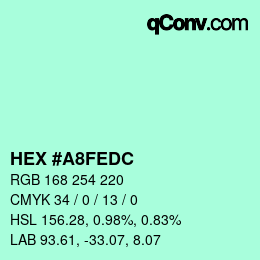 Color code: HEX #A8FEDC | qconv.com