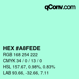 カラーコード: HEX #A8FEDE | qconv.com