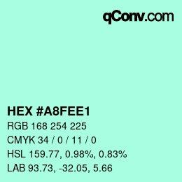 Color code: HEX #A8FEE1 | qconv.com