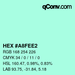 Color code: HEX #A8FEE2 | qconv.com