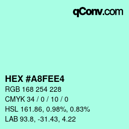 Color code: HEX #A8FEE4 | qconv.com