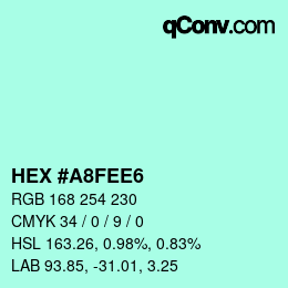 Color code: HEX #A8FEE6 | qconv.com