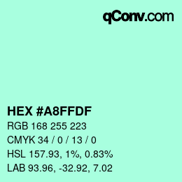 Color code: HEX #A8FFDF | qconv.com