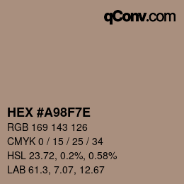 Color code: HEX #A98F7E | qconv.com