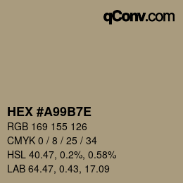 Color code: HEX #A99B7E | qconv.com