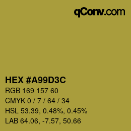 Color code: HEX #A99D3C | qconv.com