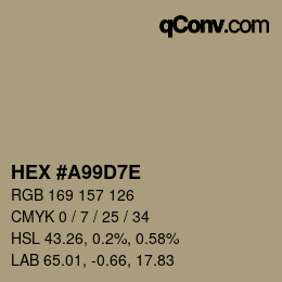 Color code: HEX #A99D7E | qconv.com