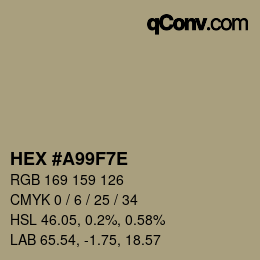 Color code: HEX #A99F7E | qconv.com