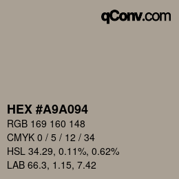 颜色代码: HEX #A9A094 | qconv.com