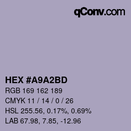 Color code: HEX #A9A2BD | qconv.com