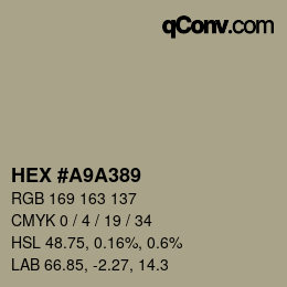 Color code: HEX #A9A389 | qconv.com