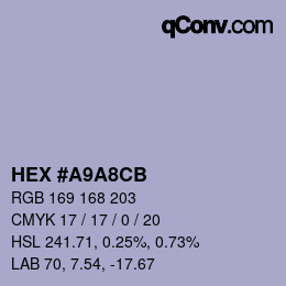 Color code: HEX #A9A8CB | qconv.com