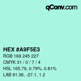 Color code: HEX #A9F5E3 | qconv.com