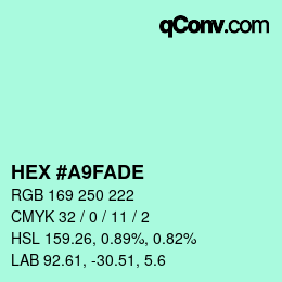 Color code: HEX #A9FADE | qconv.com