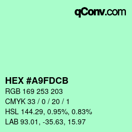 カラーコード: HEX #A9FDCB | qconv.com
