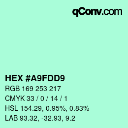 Color code: HEX #A9FDD9 | qconv.com