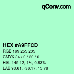 Color code: HEX #A9FFCD | qconv.com