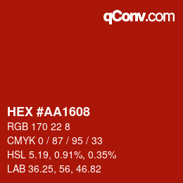 Código de color: HEX #AA1608 | qconv.com