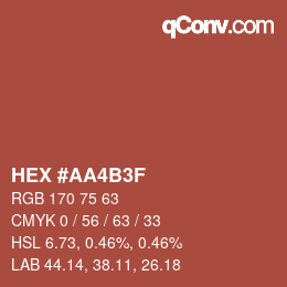 カラーコード: HEX #AA4B3F | qconv.com
