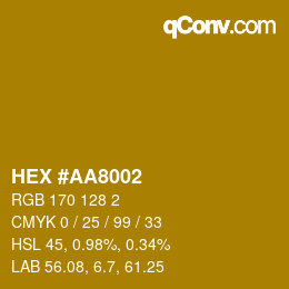 Code couleur: HEX #AA8002 | qconv.com