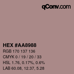 颜色代码: HEX #AA8988 | qconv.com
