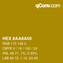 Color code: HEX #AA8A00 | qconv.com