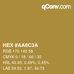 Color code: HEX #AA8C3A | qconv.com