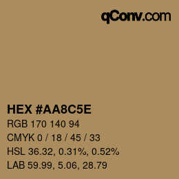 Code couleur: HEX #AA8C5E | qconv.com
