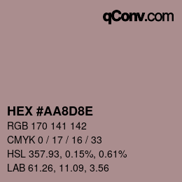 颜色代码: HEX #AA8D8E | qconv.com