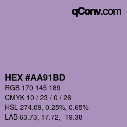 カラーコード: HEX #AA91BD | qconv.com