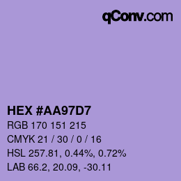 カラーコード: HEX #AA97D7 | qconv.com