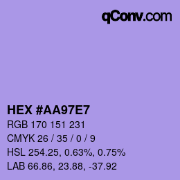 Farbcode: HEX #AA97E7 | qconv.com