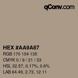 Color code: HEX #AA9A87 | qconv.com