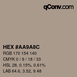 カラーコード: HEX #AA9A8C | qconv.com