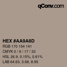 カラーコード: HEX #AA9A8D | qconv.com