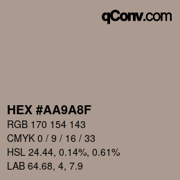 カラーコード: HEX #AA9A8F | qconv.com