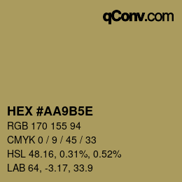 Color code: HEX #AA9B5E | qconv.com