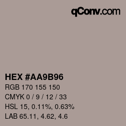 Color code: HEX #AA9B96 | qconv.com