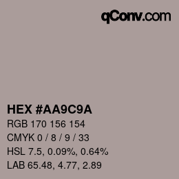 Color code: HEX #AA9C9A | qconv.com
