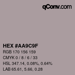 Color code: HEX #AA9C9F | qconv.com