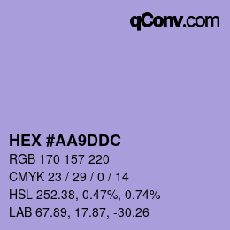 Farbcode: HEX #AA9DDC | qconv.com