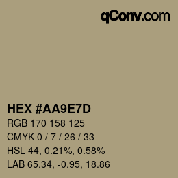 Color code: HEX #AA9E7D | qconv.com