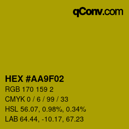 カラーコード: HEX #AA9F02 | qconv.com