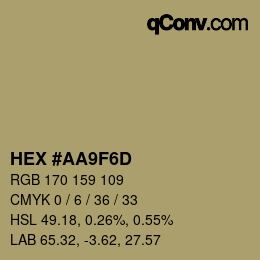 Color code: HEX #AA9F6D | qconv.com